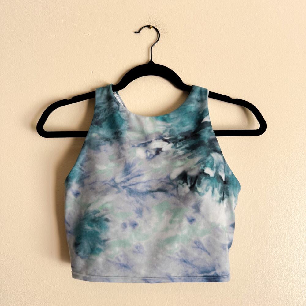 Athleta Blue Watercolor Tie Dye Conscious Crop Tank Top Sports Bra Small Workout